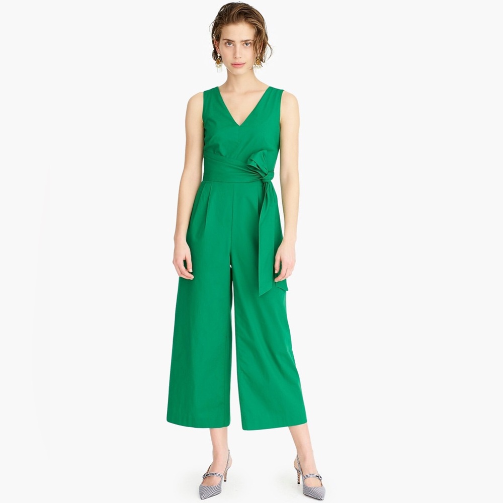 J CREW Wrap-Tie Jumpsuit in Stretch Poplin - Sea Moss Green - Sz 0